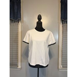 Zara white coquette tee black lace trim clean girl aesthetic soft girl top XL